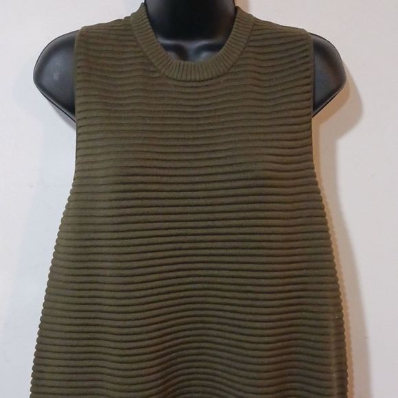 Topshop army green ribbed knit tank top size 10 - Picture 2 of 15